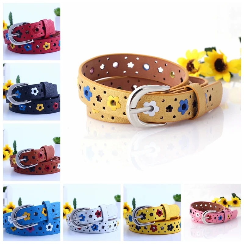 Toddler Baby Candy Color Waist Belt Buckle PU Leather Kids Girls Boys Waistband