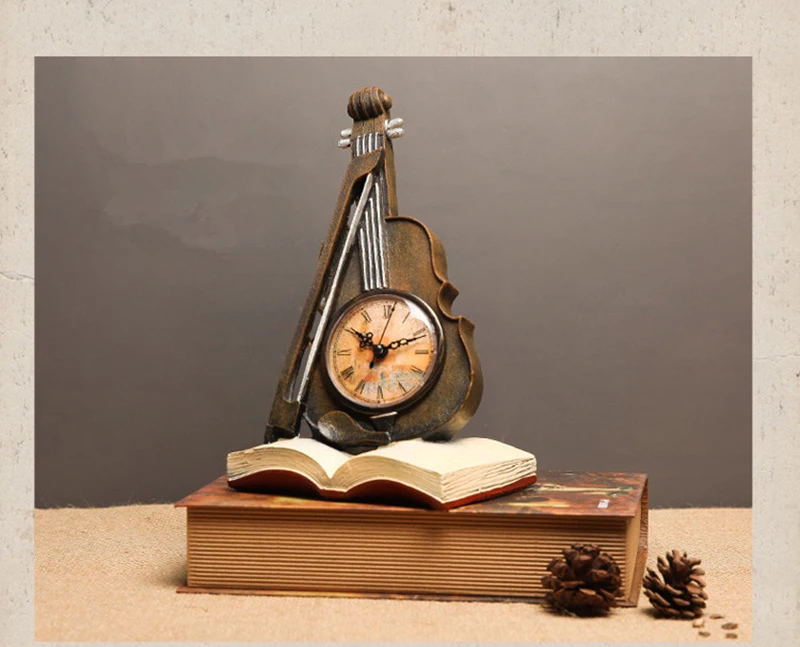 Винтаж скрипки Рог часы орнамент декоративный Ретро музыкального инструмента миниатюрный часы украшение для дома предметы меблировки ручной работы