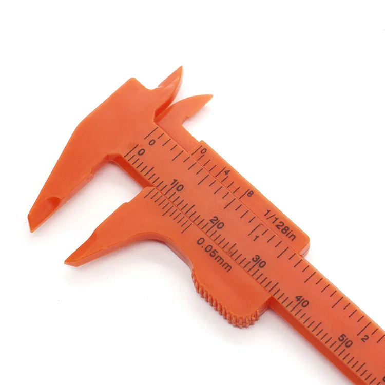 Горячее предложение 1 шт. оранжевый 80 мм мини пластиковый раздвижной штангенциркуль прибор измерение инструмент линейка двойная шкала миллиметр/дюйм
