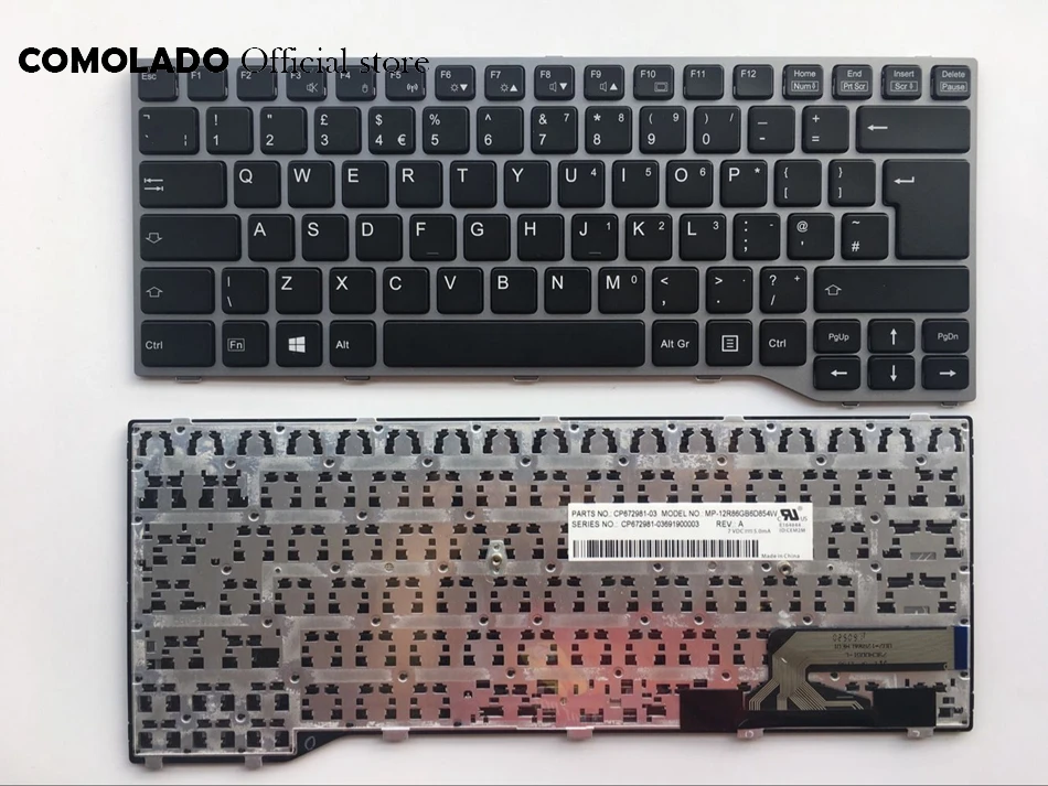 Английская клавиатура для ноутбука FUJITSU Для LIFEBOOK T725 T726 черная с серой рамкой |