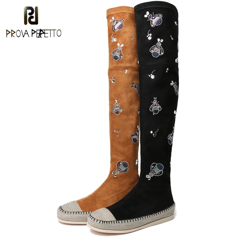 

Prova Perfetto Winter Women Over The Knee High Boots Crystal Women Sock Boots High Quality Faux Suede Brand Women Fisherman Shoe