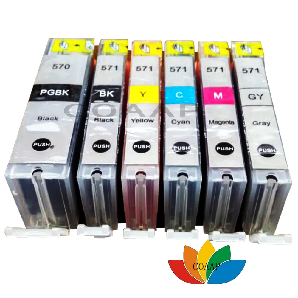 Blændende sensor Anvendelig 6pcs Compatible Canon 570 571 Pixma TS8050 TS8051 TS8052 TS8053 Printer Ink  Cartridge pgi570 BK CLI571 K/C/M/Y/GY