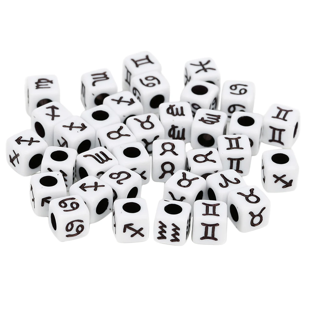 100pcs Acrylic Zodiac Cube Beads Charms Large Hole Beads for jewelry making, Bracelets, Necklaces, Key Chains and DIY Craft
