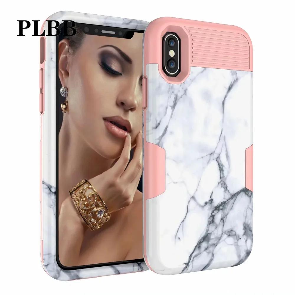 Трехслойный защитный чехол PLBB с мраморным камнем для iPhone X XR Xs Max 6 6s 7 8 Plus мягкий +