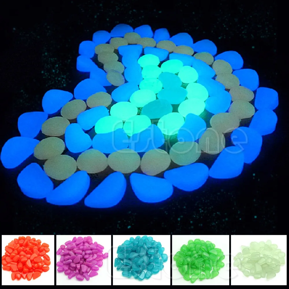 

100pc Fish Tank Garden Parterre Decor Glow Dark Fluorescent Pebble Stone 5 Color