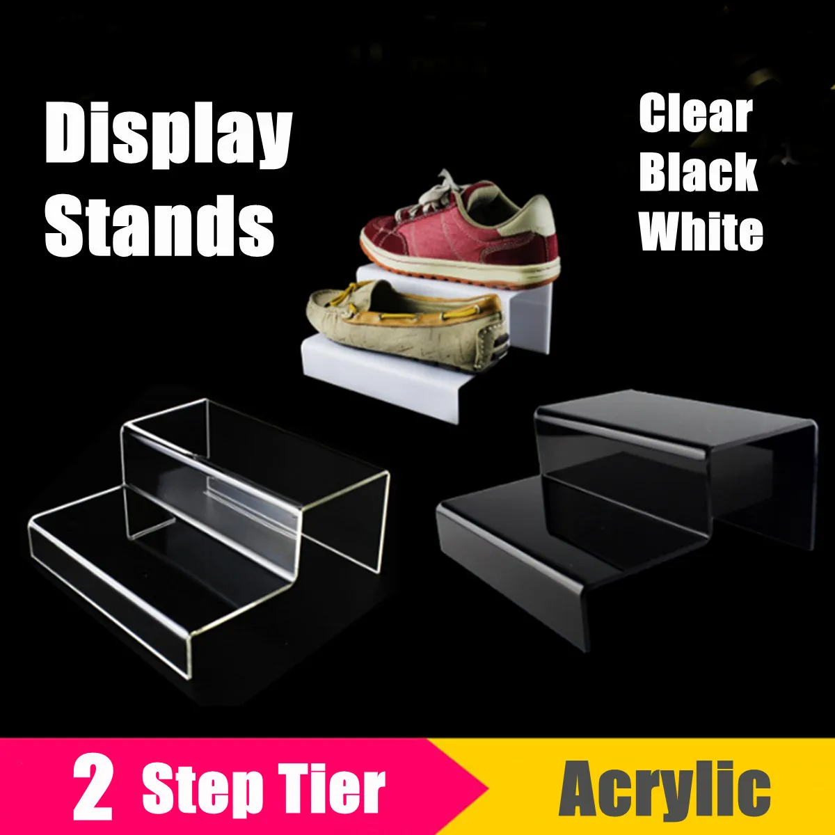2-Tier Acrylic Step Display Riser Stand Shoes Jewelry Retail Counter Showcase U 
