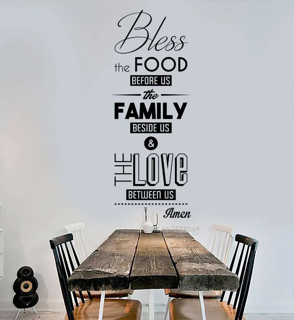 Bless the Food Quote Wall Decal Nontoxic PVC Sticker Prayer Dining Room Kitchen Restaurant Wall Stickers Mural Removable LA520