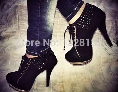 

Fashion Designer Brands 2015 Women Charm Shoes Suede Lace Up Black Platforms Shoes High Heels Handmade Size 14 sapatos femininos