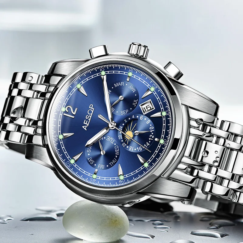 

New AESOP Man Sport Watch Relogio Masculino Men Luxury Stainless Steel Men's Wristwatch Male Clock Men Wrist Watches Waterproof