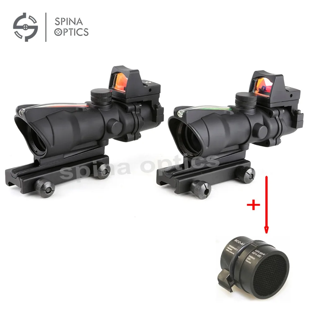 

SPINA OPTICS Hot Sell ACOG 4x32 Cross Sight Scope Real Fiber + Mini Red Dot Riflescope