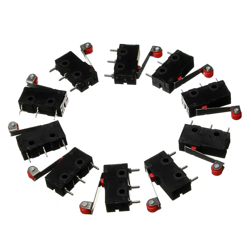 

10Pcs Limit Switches, 3 Pin N/O N/C 5A 125V-250VAC Micro Switch Roller Lever Arm PCB Terminals KW12-3