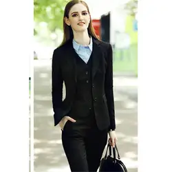 На заказ черные женские офисные костюмы с длинным рукавом три штуки деловые костюмы высокого качества дизайнерские костюмы