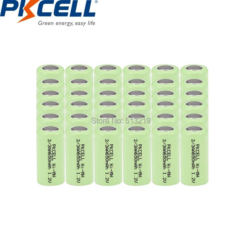 

35+1PCS 2/3AA 650MAH NIMH battery 1.2V rechargeable battery in flat top, non PCM, in industrial pvc packing PKCELL