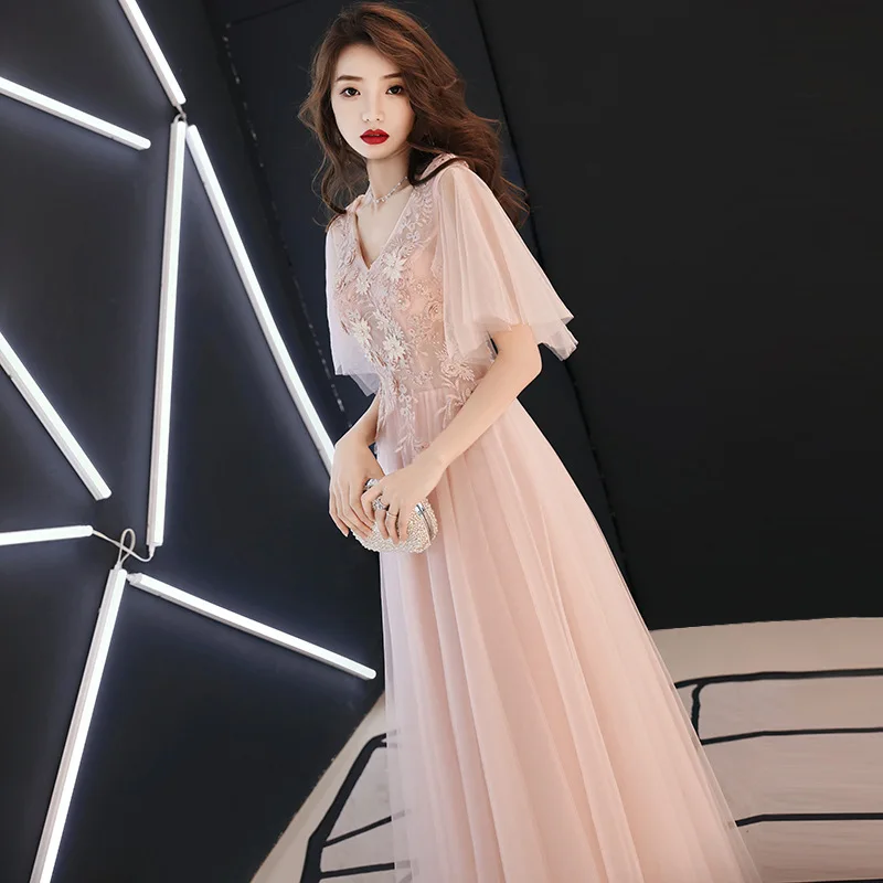 Это YiiYa вечернее платье с полной аппликацией, сексуальные иллюзионные вечерние платья, женские элегантные розовые с v-образным вырезом, на шнуровке, Длинные вечерние платья E086