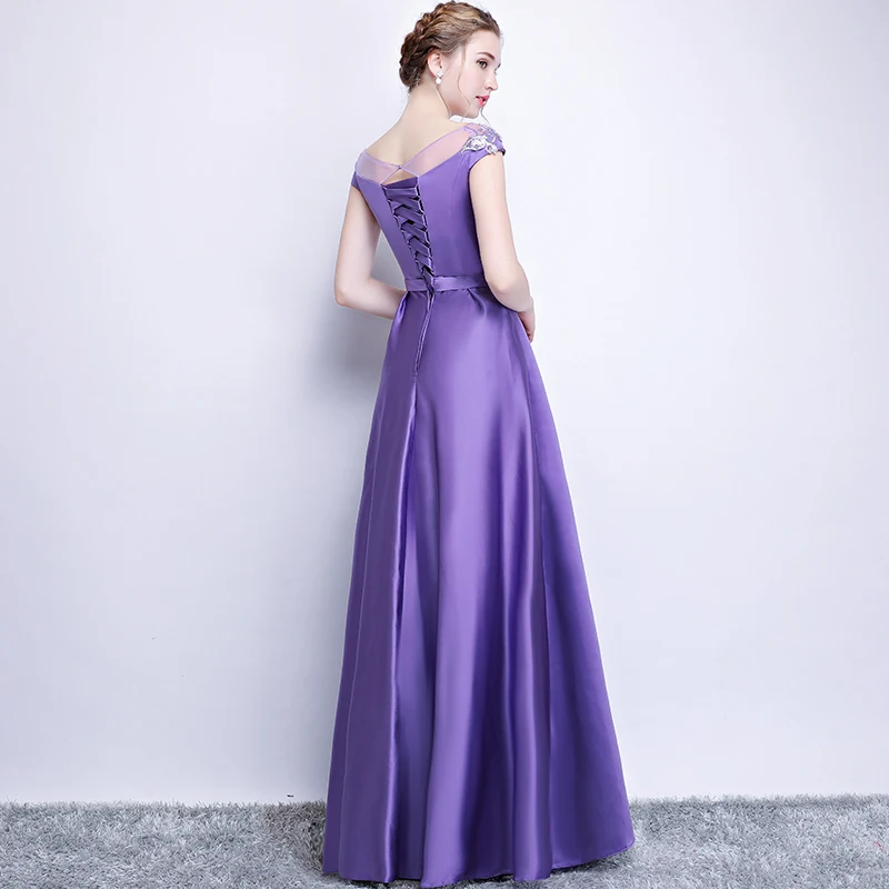Женское атласное вечернее платье SSYFashion фиолетовое банкетное элегантное до пола