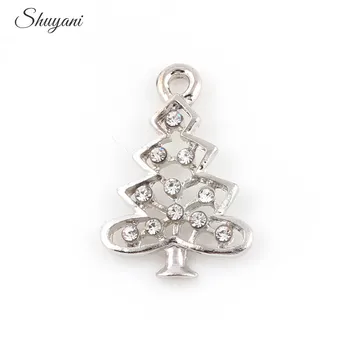 

20PCS Fashion Silver Gold Charms Pendant Crystal Christmas Tree Charms Jewelry Findings DIY Handmade Accessories 16*23mm