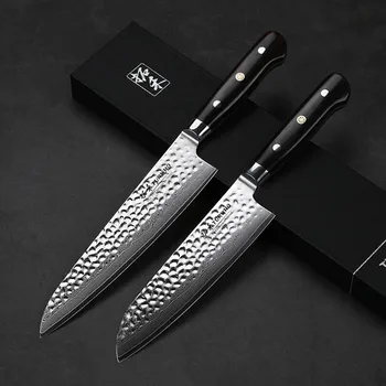 

TURTURWHO 2Pcs Kitchen Knife Set Japan VG-10 Damascus Steel Gyuto Chef Santoku Kinfe Ebony Handle Best Quality Kitchen knife set