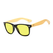 Gafas de sol de bambú con visión nocturna de madera para hombre y mujer, gafas de sol cuadradas Vintage para hombre y mujer de alta calidad