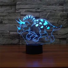 Новое поступление милые травоядных динозавров Трицератопс 3D Визуальный красочная настольная лампа изменен сенсорный выключатель лампы Дети Украшения в спальню