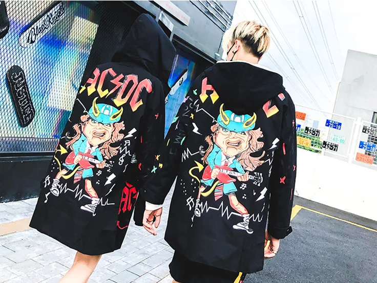 Veste Punk Hop Femmes Occasionnel Cardigan Hommes Long Unisexe Capuche Impression Bande Dessinée À Survêtement Haute Hip Lâche Conception Graffiti Rue De q4Fwd5Xw