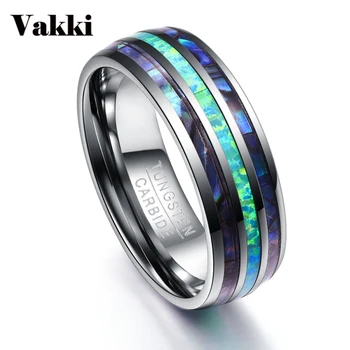

Inlay Abalone Shell +Opal+Abalone Shell Tungsten Steel Rings for Men 8MM Width Elegant Smooth Mens Ring Top Grade