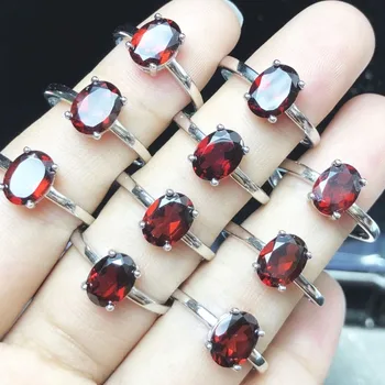 

Natural Gems Red Garnet Rings For Women Wedding Band Fashion Jewelry Vintage Solid 925 Sterling Silver Cocktail Cute Ring