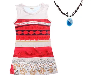 

2017 Movie Moana Cartoon dress Kids girl princess shirt dress Moana cosplay necklace pandent accessary cosplay costume