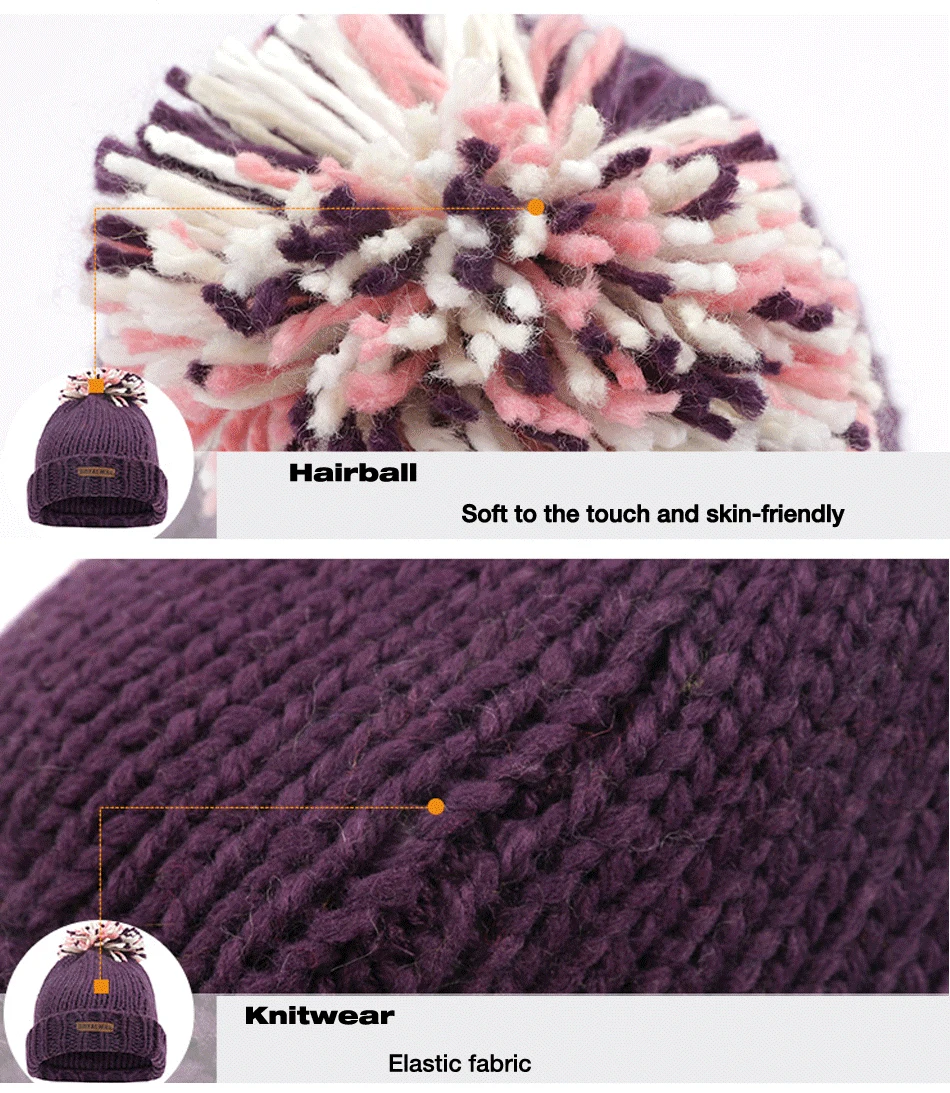 ROYALWAY женская уличная шапка туристическая шляпа зимний туризм теплые вязаные шапки капот Femme# RPCL4551F