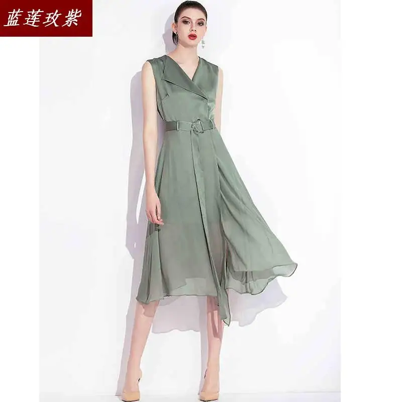

2019 new women's fashion summer dress lady temperament slim V-neck sleeveless irregular dresses female plus size retro dress