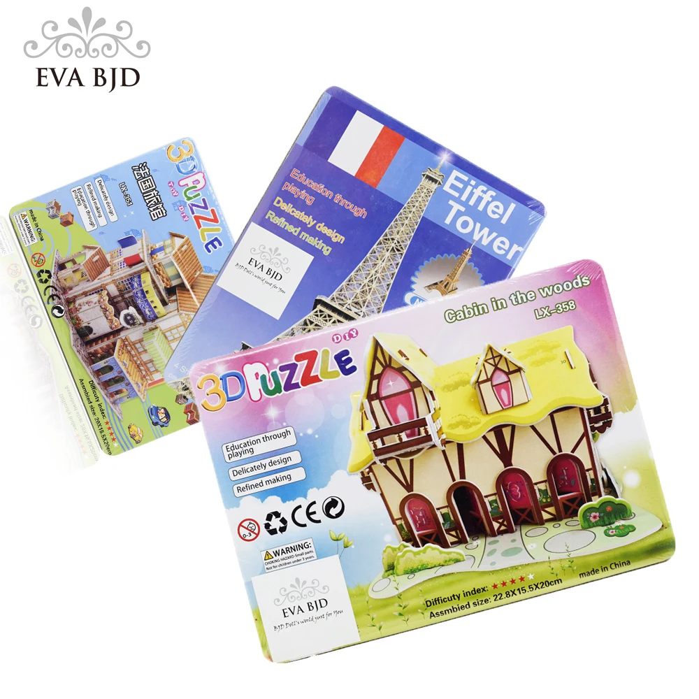 

Fairy tale house Kids Cardboa Toys Jigsaw 3D Wooden Puzzle box House Building Educational Toys Eiffel Tower DIY C0015 01-10