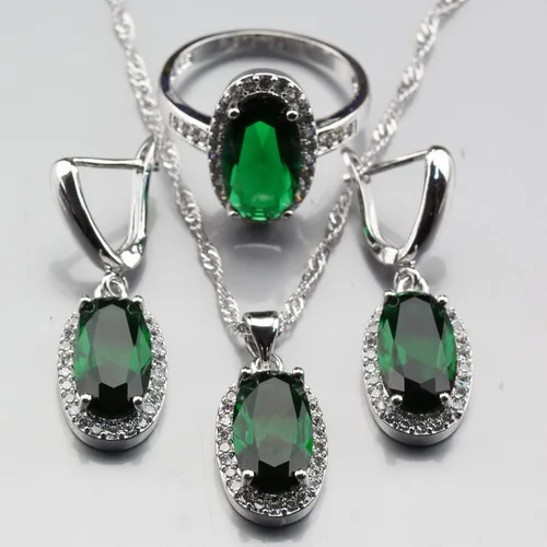 Мэнни брелок уникальная магия 925 серебристый, черный циркон овальной Ювелирные наборы для Для женщин кольцо Размеры 6/7/8/9 /10 js406 - Окраска металла: Green