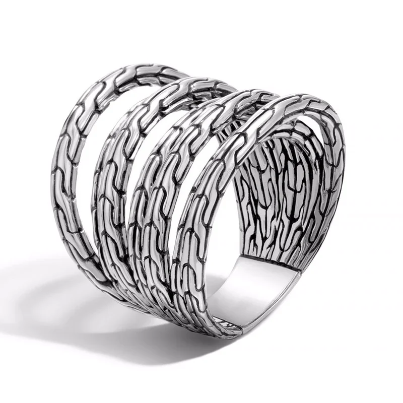 

Silver 925 ring gold Emerald diamond rings Vintage exaggerated line ring Men's accessories for Valentine's Day natural B1485