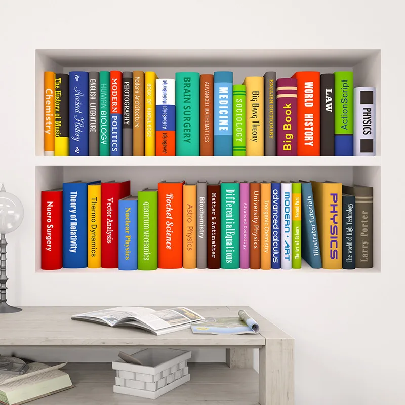 3D الإبداعية وهمية خزانة ديكور المنزل الفينيل ملصقات جدار كتاب ديي الديكور خمر المشارك خلفيات Wallstickers