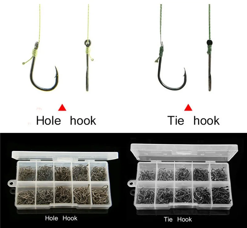 500pcs Fishing Hook Jig Hooks with Hole Fly Fishing Tackle Box 3# -12# 10 Sizes Carbon Steel Fishhooks Carp Fishing Accessories1