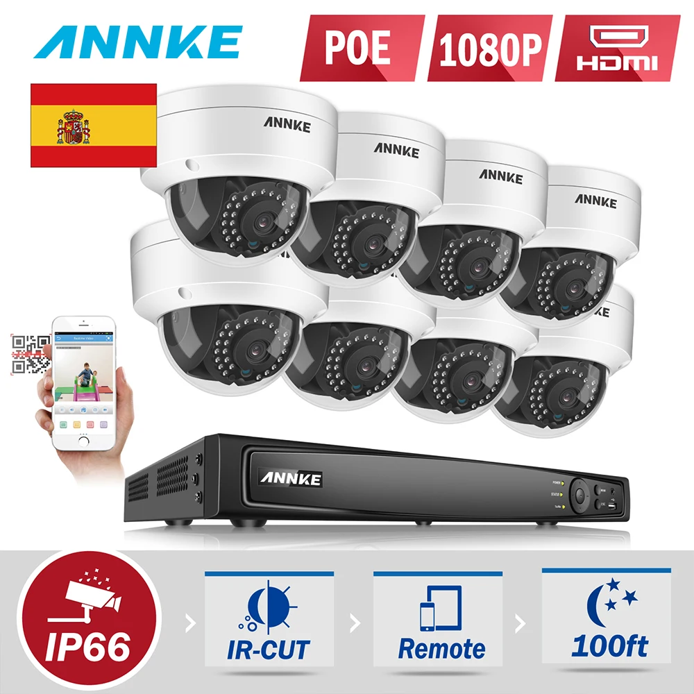 Распродажа для Испании: ANNKE 8CH 6MP POE безопасности Камера Системы 8 шт. 2MP 1080P Full HD безопасности сети IP POE Камера P2P