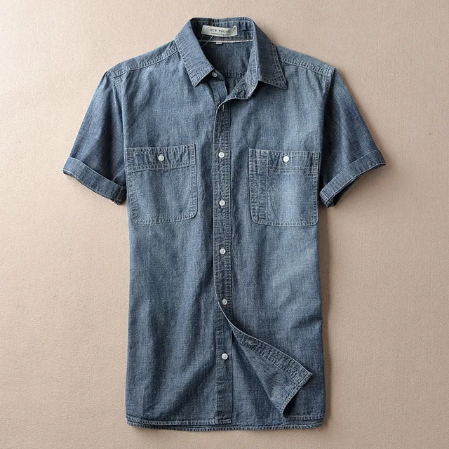 Buy Fashion Summer Men Soft Denim Jeans Shirt Short Sleeve Casual Slim Fit