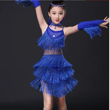 

Latin Dance Dress for Girls Children Salsa for Competition Wear Red Skirts Costumes Ballroom Dancing Dresses Kids Fringe Sequin