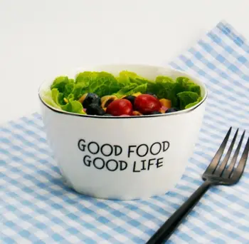 

Nordic fashion party English creative ceramic bowl bowl breakfast bowl of black ceramic bowl edge