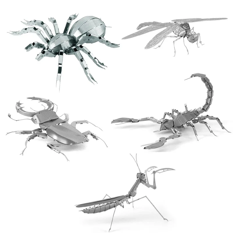 

New 3D DIY Stainless Steel Metal Animal Model JIgsaw Puzzle Toys Insect Dragonfly Spider Spoof Funny Assemble Model Puzzle Toys