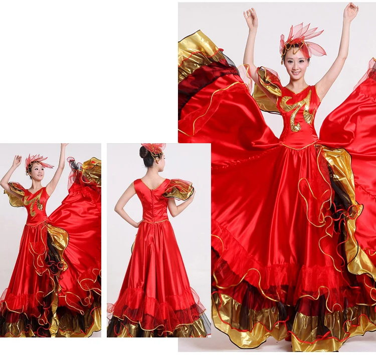 Испанская коррида танец фламенко юбка бальное Стильное женское атласное платье цыганское красочное сценическое платье сценический костюм DL3475