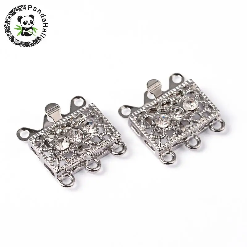 3-strand 4 sets Silver Tone Brass Hook-and-Eye Clasp