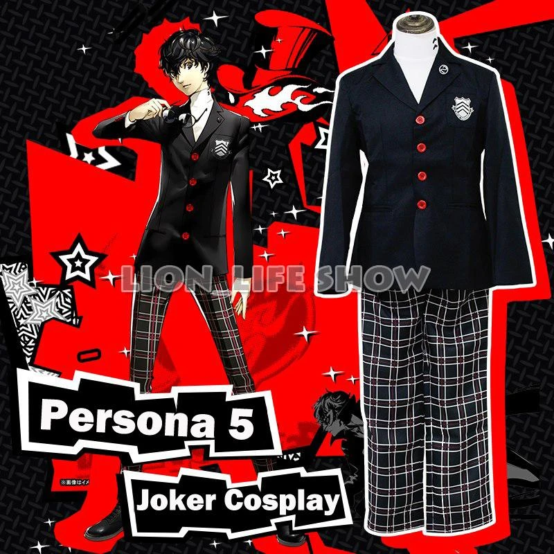 Game Persona 5 Joker Adult Unisex Uniform Set Cosplay Party Halloween Costume 