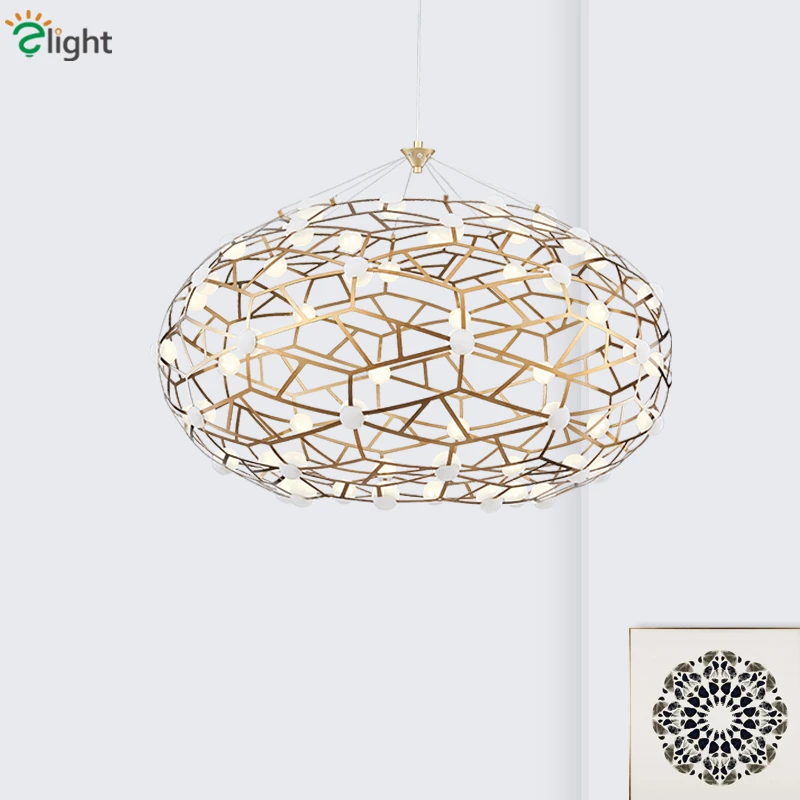 Post Modern Lustre Plate Copper Gold Steel Led Pendant Lights Oval Shape Luxury Luminaria Pendant Lamp Suspend Lamp Lamparas