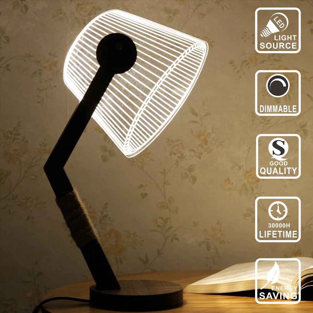 

Modern Living LED Table Lamp desk table lamp wood led bulb decoration light Acrylic 3D lamp Light Led USB Night Light IY804003