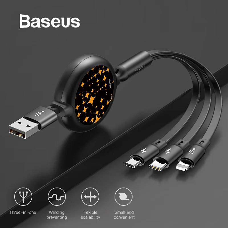 

Baseus & AliExpress Adjustable 3 in 1 USB Cable for iPhone Charging Cable Micro USB Type C 3in1 Portable Cable