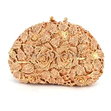 Frauen Champagner farbe Stieg Handtasche Kristall Blumen Dame Kupplungen Elegante Shinny Strass Abend Diamant Taschen (88303-F)