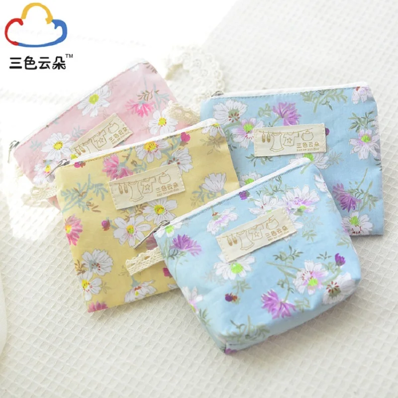

4pcs/lot floral cotton women small change coin purses female key bags ladies wallets napkin paper organizer pouches for girls