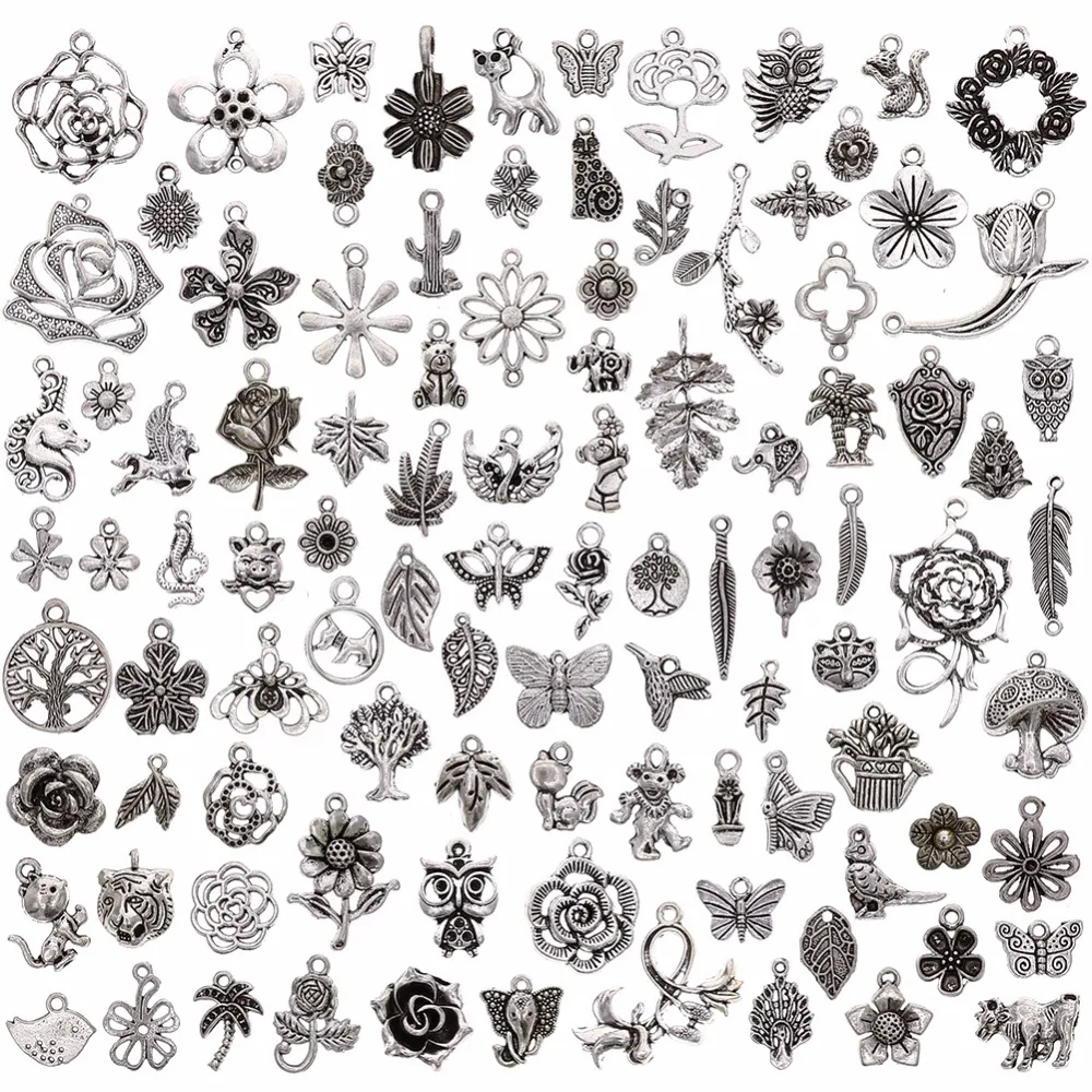 

100 Pcs/Set Lots Tibetan Silver Mixed Styles Charms Pendants DIY Jewelry for Necklace Bracelet Making Accessaries #264833