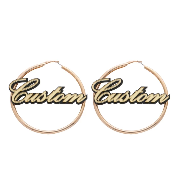 Personal Custom Name Design Round Hoop Earrings Gold Plate Circle Personal Custom Name Design Round Hoop Earrings Gold Plate Circle Perfect Gift For Best Friend