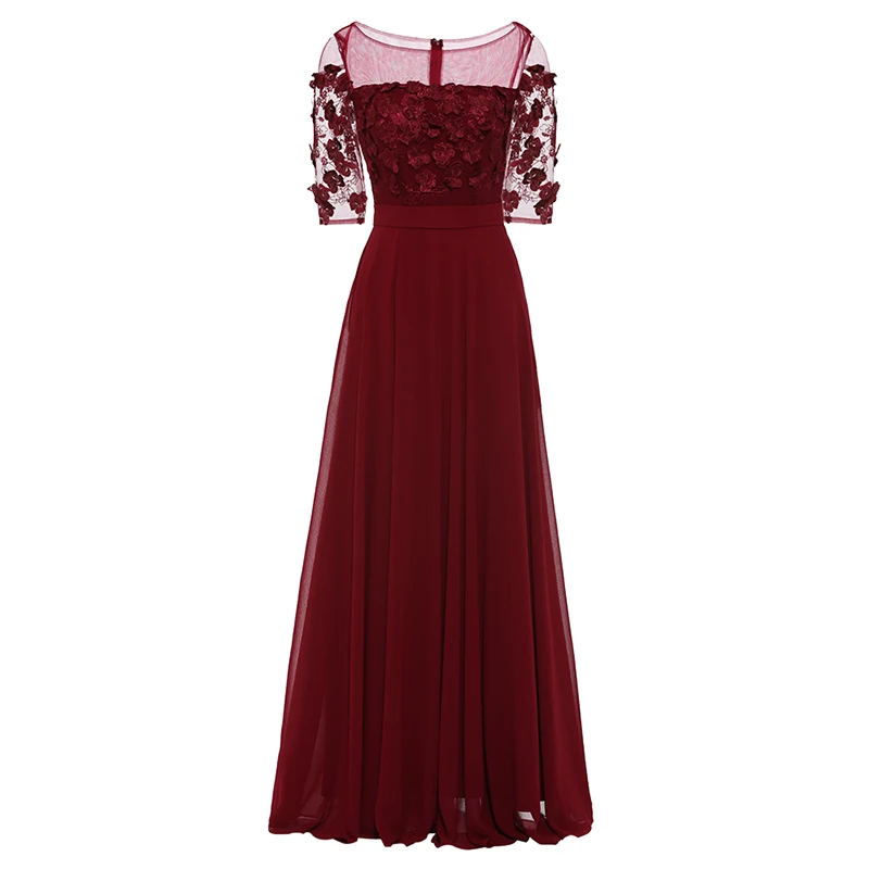 Tanpell вечернее платье с разрезом спереди темно-синее платье трапециевидной формы с рукавами три четверти для женщин, длинное вечернее платье с аппликацией для выпускного вечера es - Цвет: burgundy